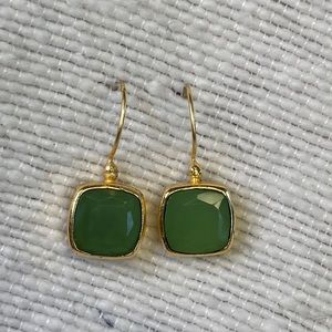 Green Faceted Drop Earrings in Gold Settings